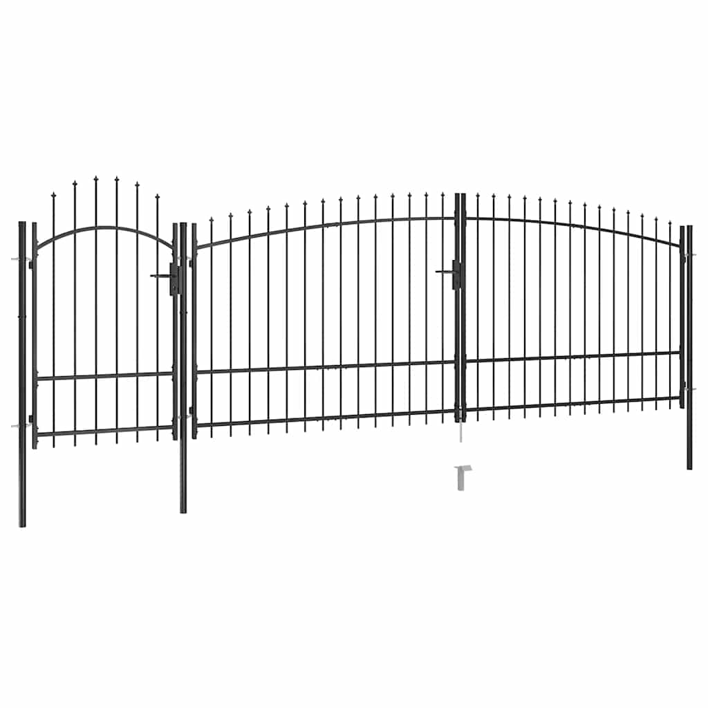 vidaXL Portão p/ cerca de jardim com topo em lanças 5x1,5 m aço preto