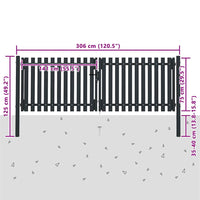 vidaXL Portão de cerca de porta dupla em aço 300x75 cm antracite