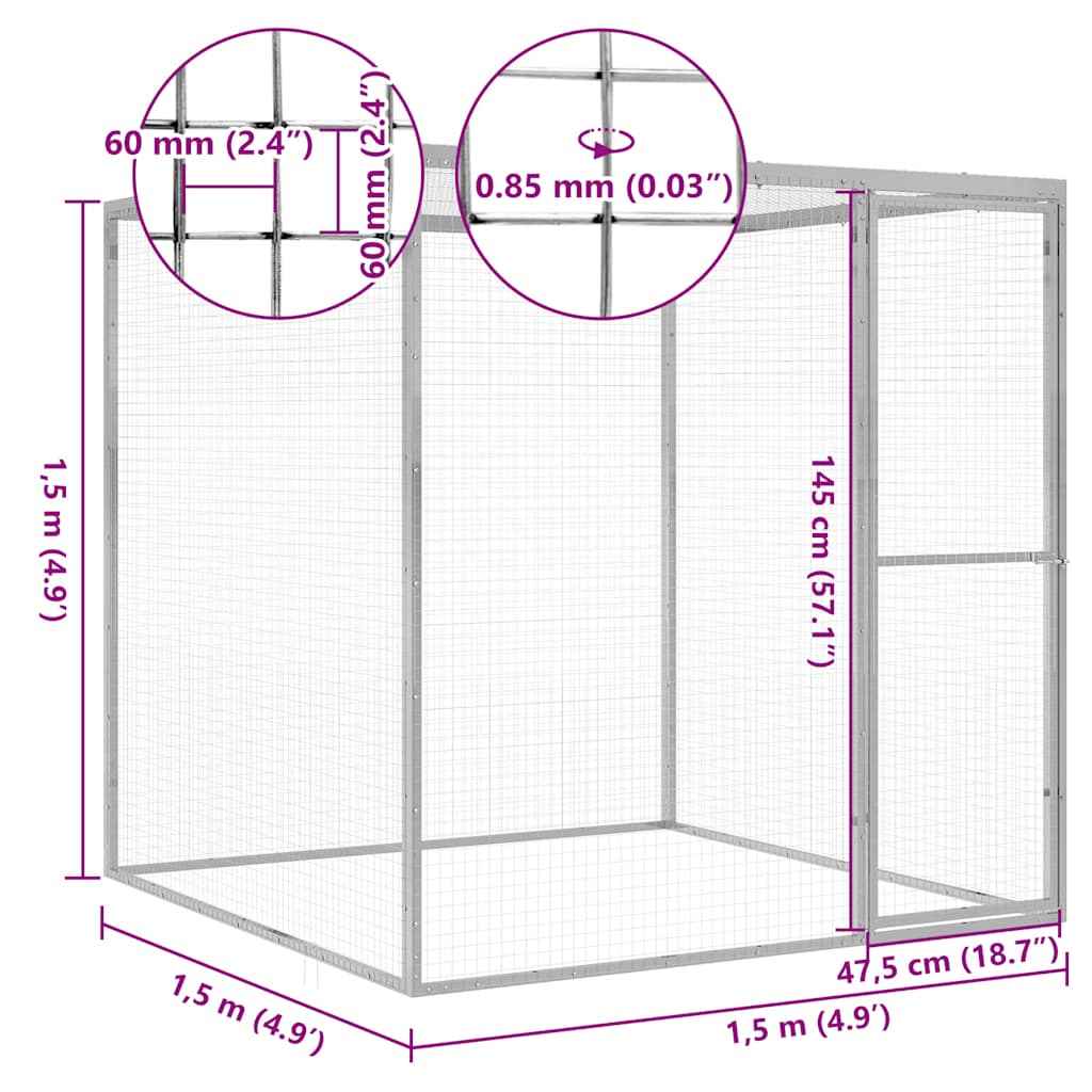 vidaXL Jaula para gatos 1,5x1,5x1,5 m aço galvanizado
