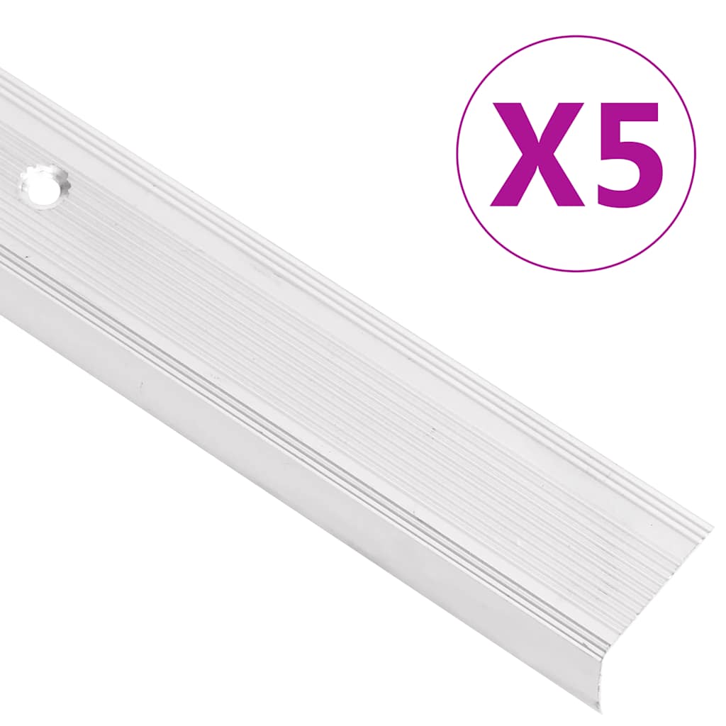 vidaXL Perfis de escada em forma de L 5 pcs 90 cm alumínio prateado