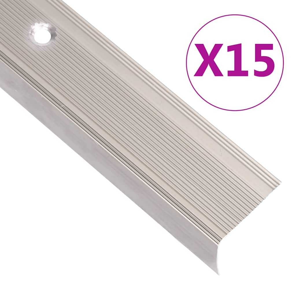 vidaXL Perfis de escada em forma de L 15 pcs 90 cm alumínio prateado