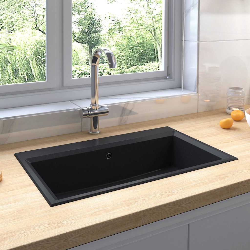 vidaXL Lava-louça cozinha c/ orifício extravasamento granito cinzento