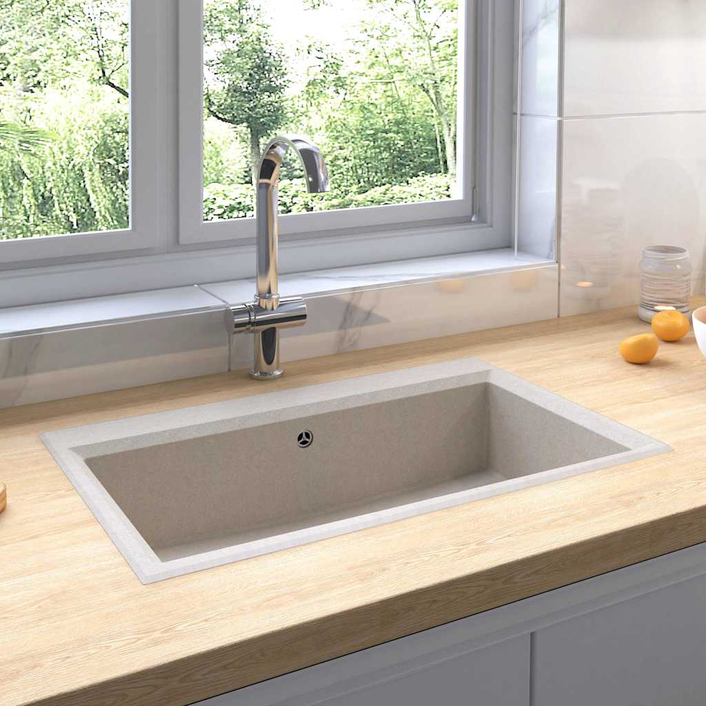 vidaXL Lava-louça cozinha c/ orifício extravasamento granito cinzento
