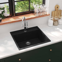 vidaXL Lava-louça cozinha c/ orifício extravasamento granito cinzento