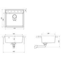 vidaXL Lava-louça cozinha c/ orifício extravasamento granito preto