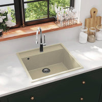 vidaXL Lava-louça cozinha c/ orifício extravasamento granito cinzento