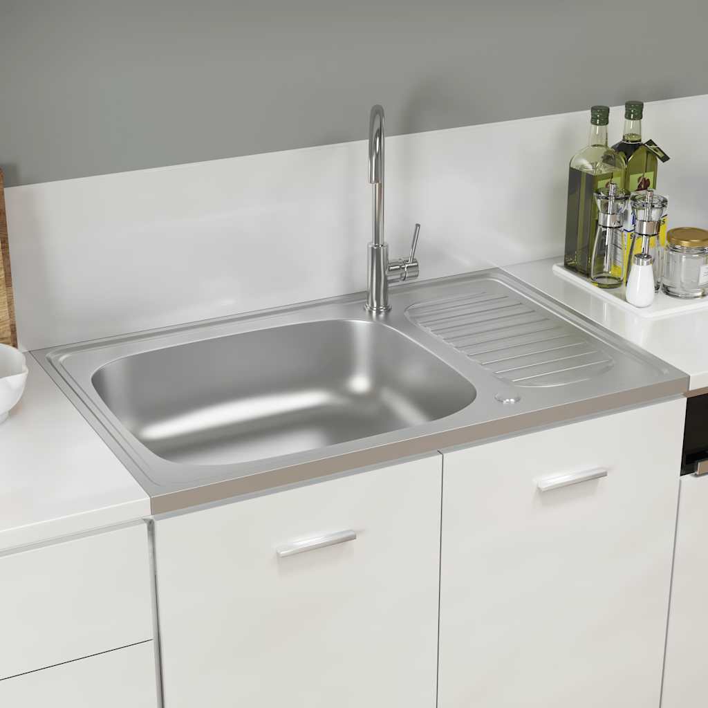 vidaXL Lava-louça cozinha + escorredor 800x500x155mm aço inox prateado