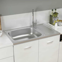 vidaXL Lava-louça cozinha + escorredor 800x500x155mm aço inox prateado