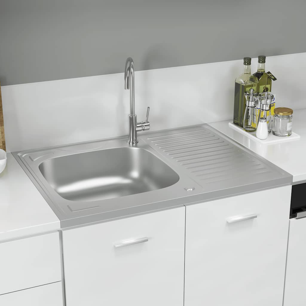 vidaXL Lava-louça cozinha + escorredor 800x500x155mm aço inox prateado