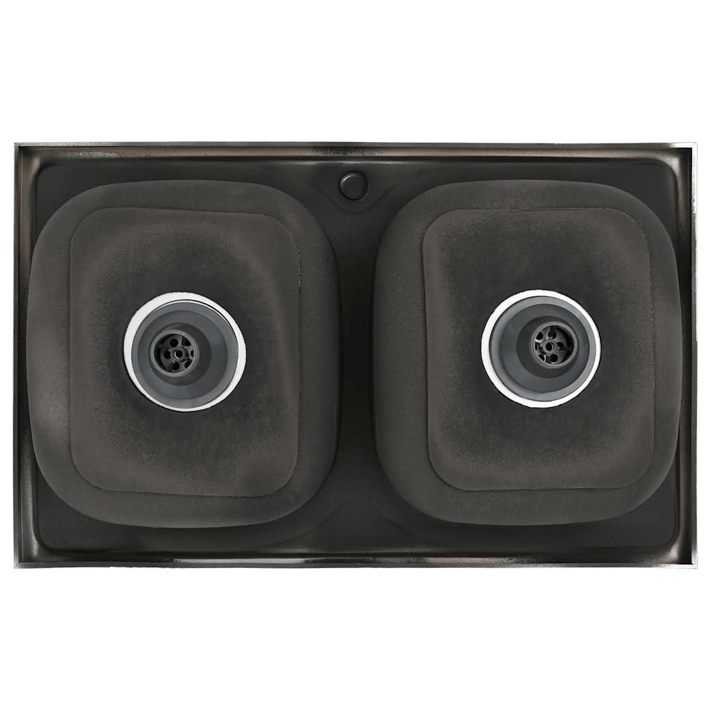 vidaXL Lava-louça cozinha + cuba dupla 800x500x155mm aço inox prateado