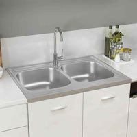 vidaXL Lava-louça cozinha + cuba dupla 800x500x155mm aço inox prateado
