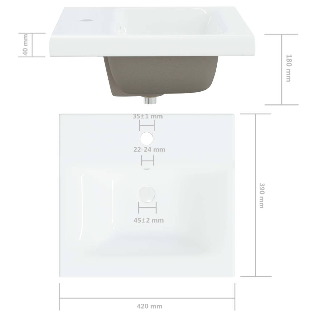 vidaXL Lavatório embutido c/ torneira 42x39x18 cm cerâmica branco