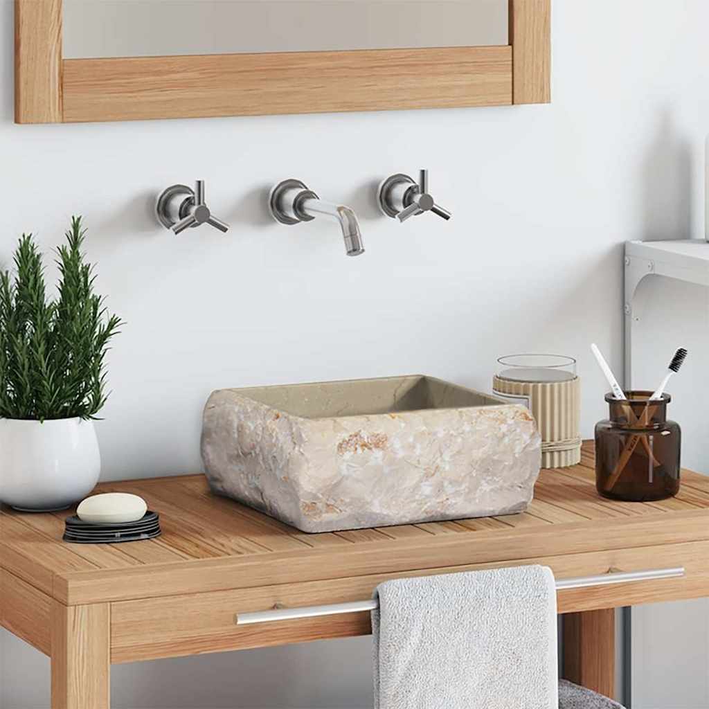 vidaXL Lavatório 30x30x13 mármore cor creme