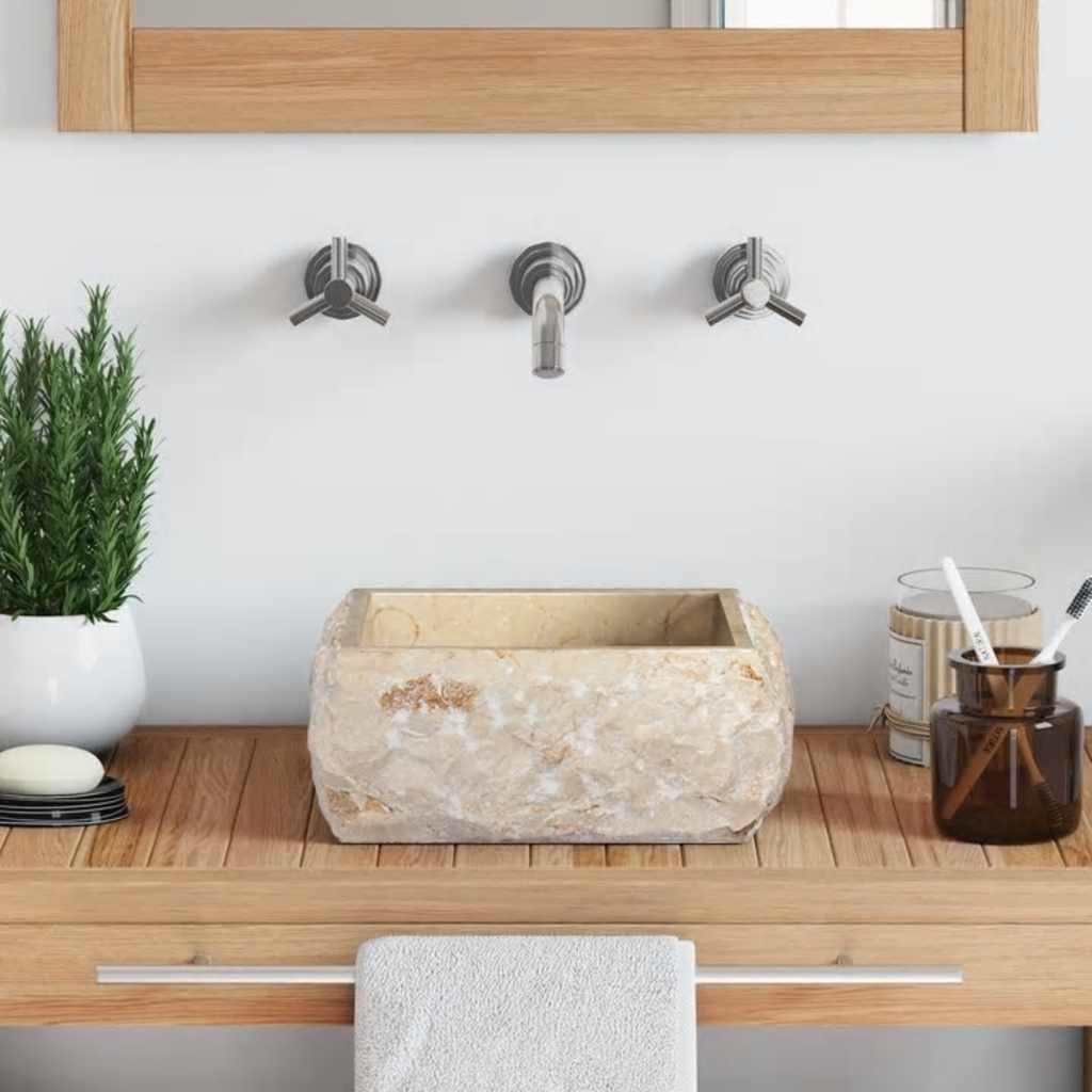 vidaXL Lavatório 30x30x13 mármore cor creme