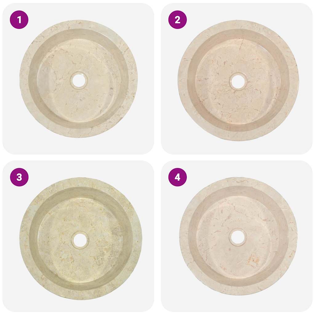 vidaXL Lavatório Ø40x15 mármore cor creme