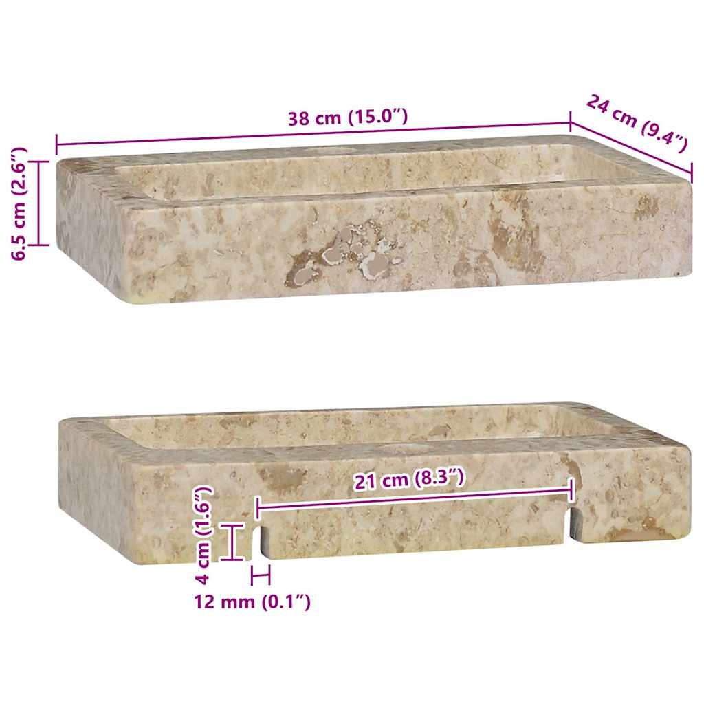 vidaXL Lavatório de parede 38x24x6,5 cm mármore cor creme