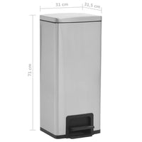 vidaXL Caixote lixo pedal anti-impressão digit. 30L aço inox. prateado