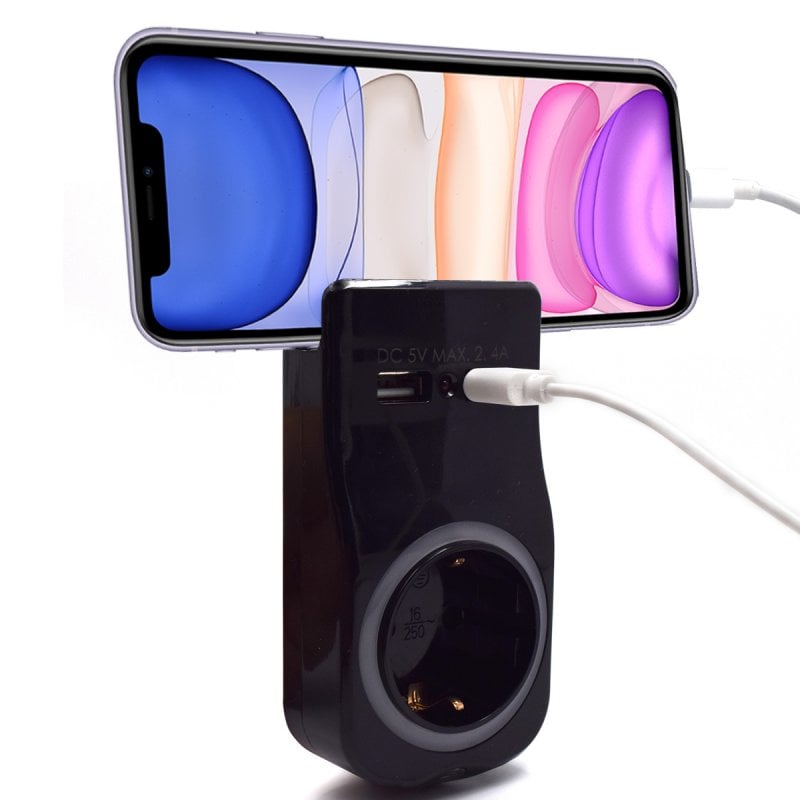 Welly Enjoy IT WY13031 Adaptador de Energia com Suporte 2 Portas USB Preto