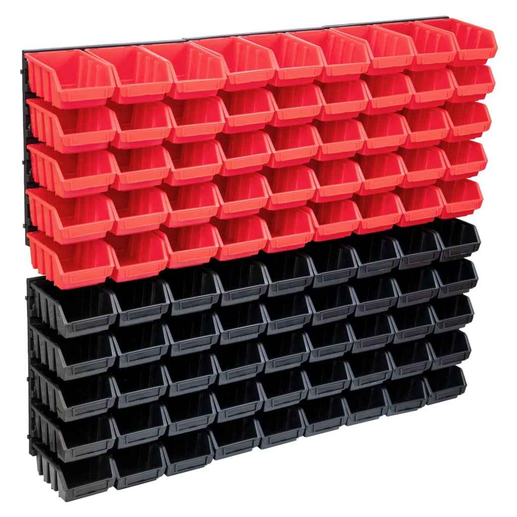 vidaXL 96 pcs Kit caixas arrumação com painéis parede vermelho e preto