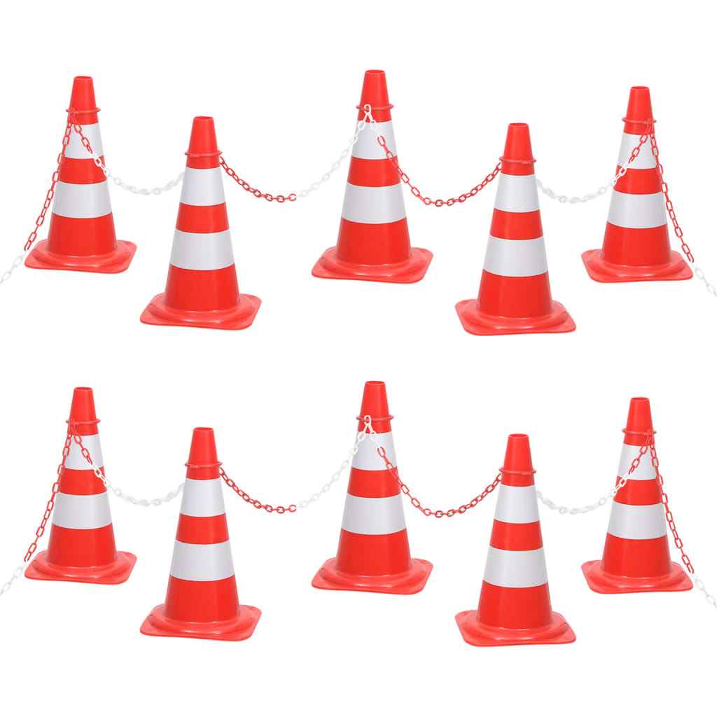 10 cones de sinalização viária reflexivos vermelho e branco, 50 cm