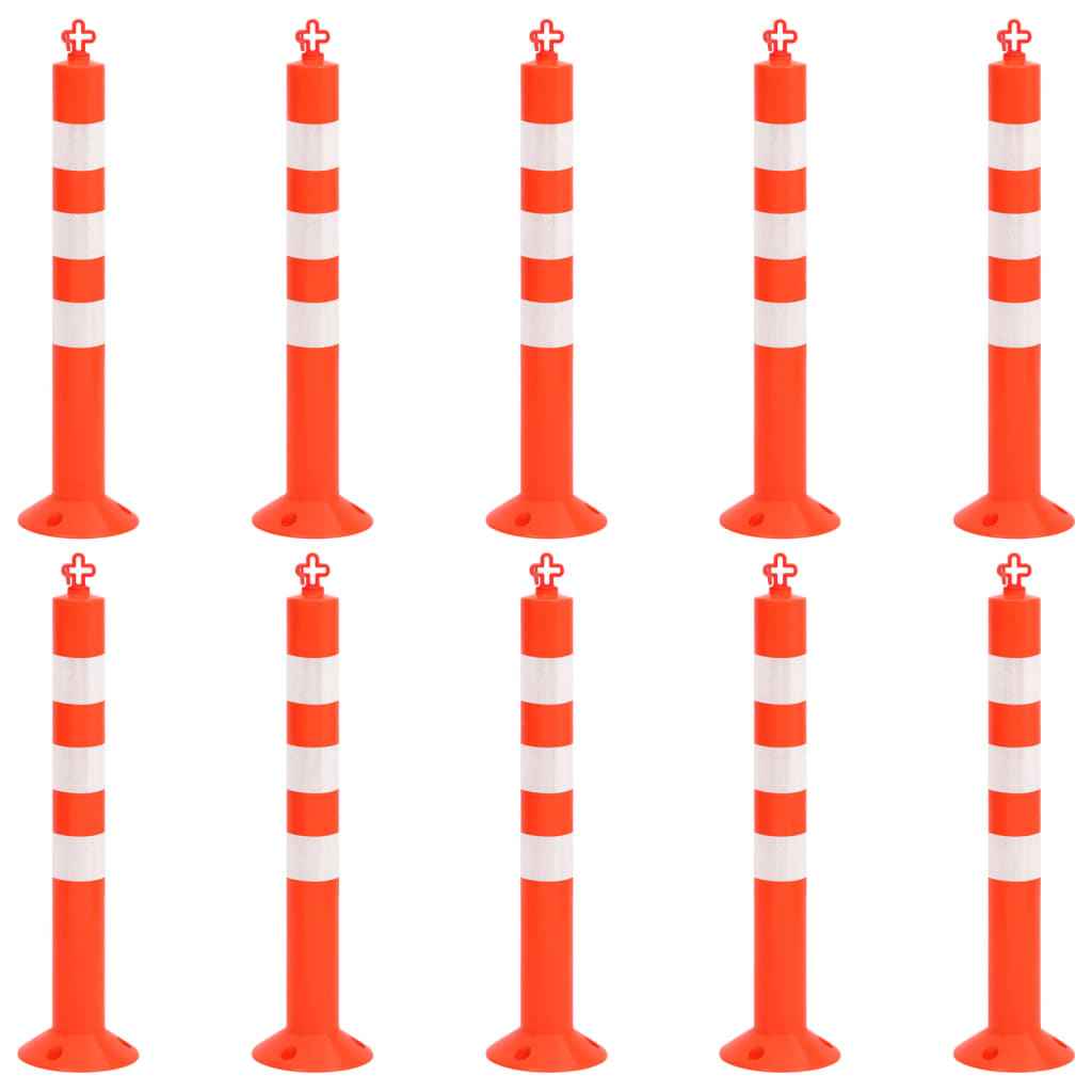 vidaXL Postes amarração p/ controlo trânsito + corrente 10 pcs PE 75cm