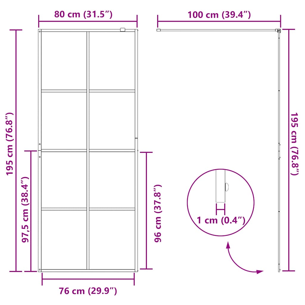 vidaXL Divisória de chuveiro 80x195 cm vidro transparente ESG preto