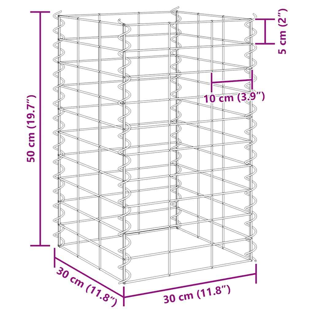 vidaXL Canteiro/gabião elevado 3 pcs 30x30x50 cm ferro