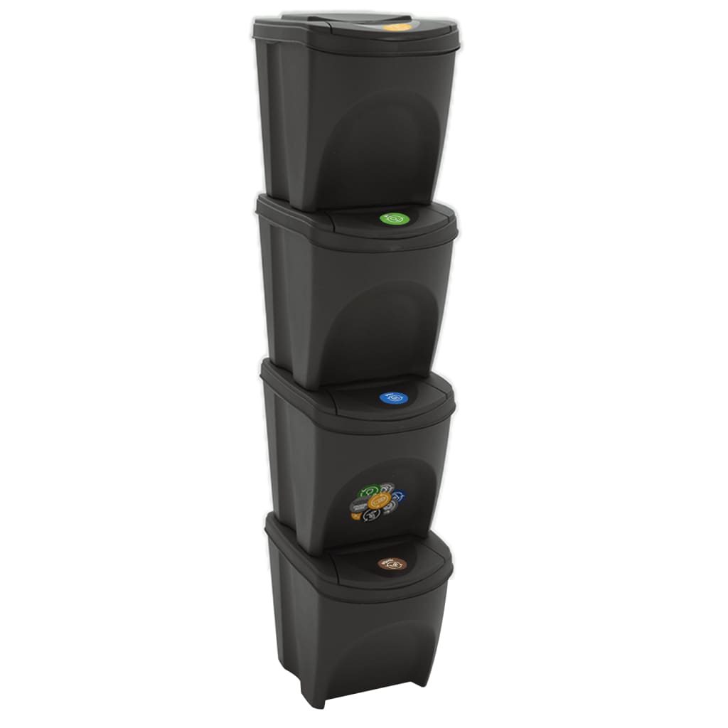 vidaXL Caixotes do lixo empilháveis 3 pcs 75 L polipropileno cinzento