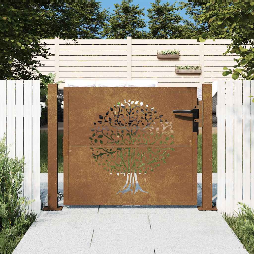 vidaXL Portão de jardim 100x75 cm em aço corten com design de árvore