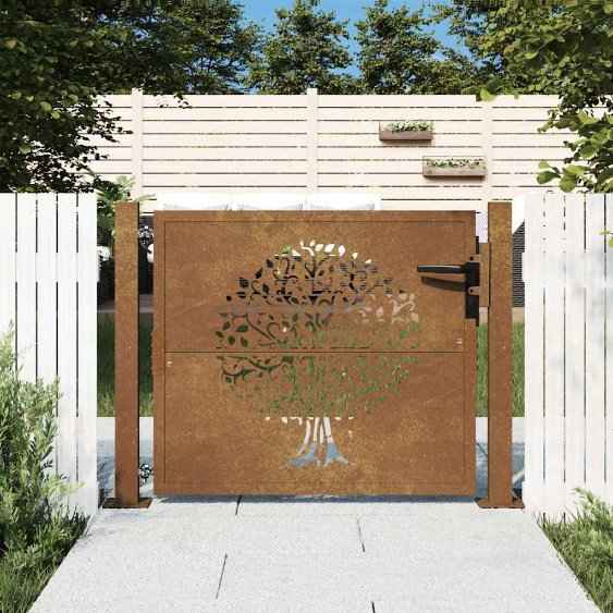 vidaXL Portão de jardim 100x75 cm em aço corten com design de árvore