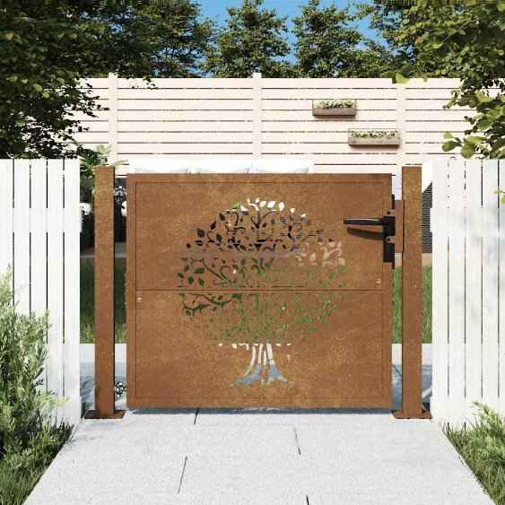 vidaXL Portão de jardim 100x75 cm em aço corten com design de árvore