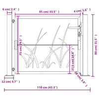 vidaXL Portão de jardim antracite 100x75 cm aço design grama