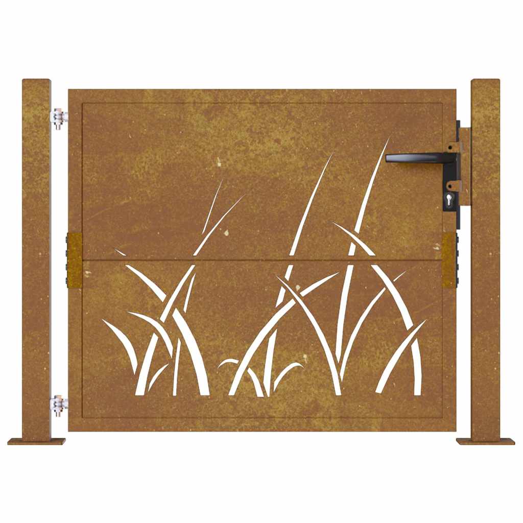 vidaXL Portão de jardim 100x75 cm em aço corten com design de grama