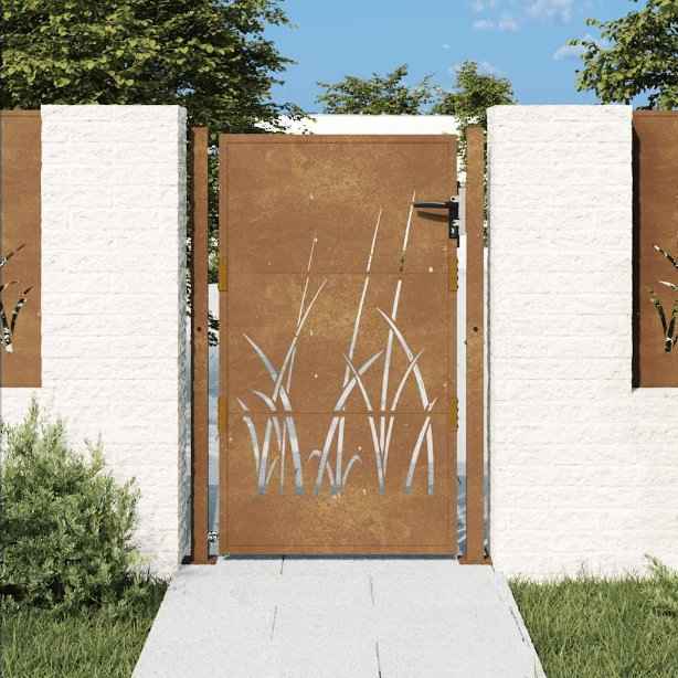 vidaXL Portão de jardim 100x75 cm em aço corten com design de grama