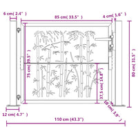 vidaXL Portão de jardim antracite 100x75 cm aço bambu design