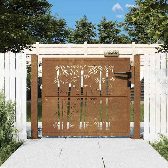 vidaXL Portão de jardim 100x75 cm Aço Corten Design Bambu
