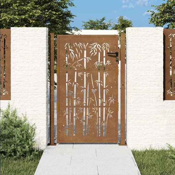 vidaXL Portão de jardim 100x75 cm Aço Corten Design Bambu