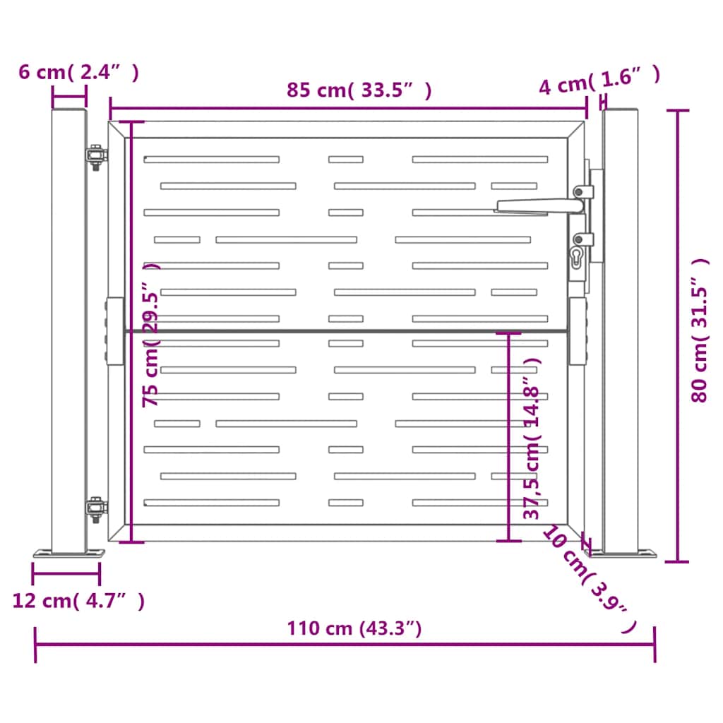 vidaXL Portão de jardim antracite 100x75 cm aço design quadrado