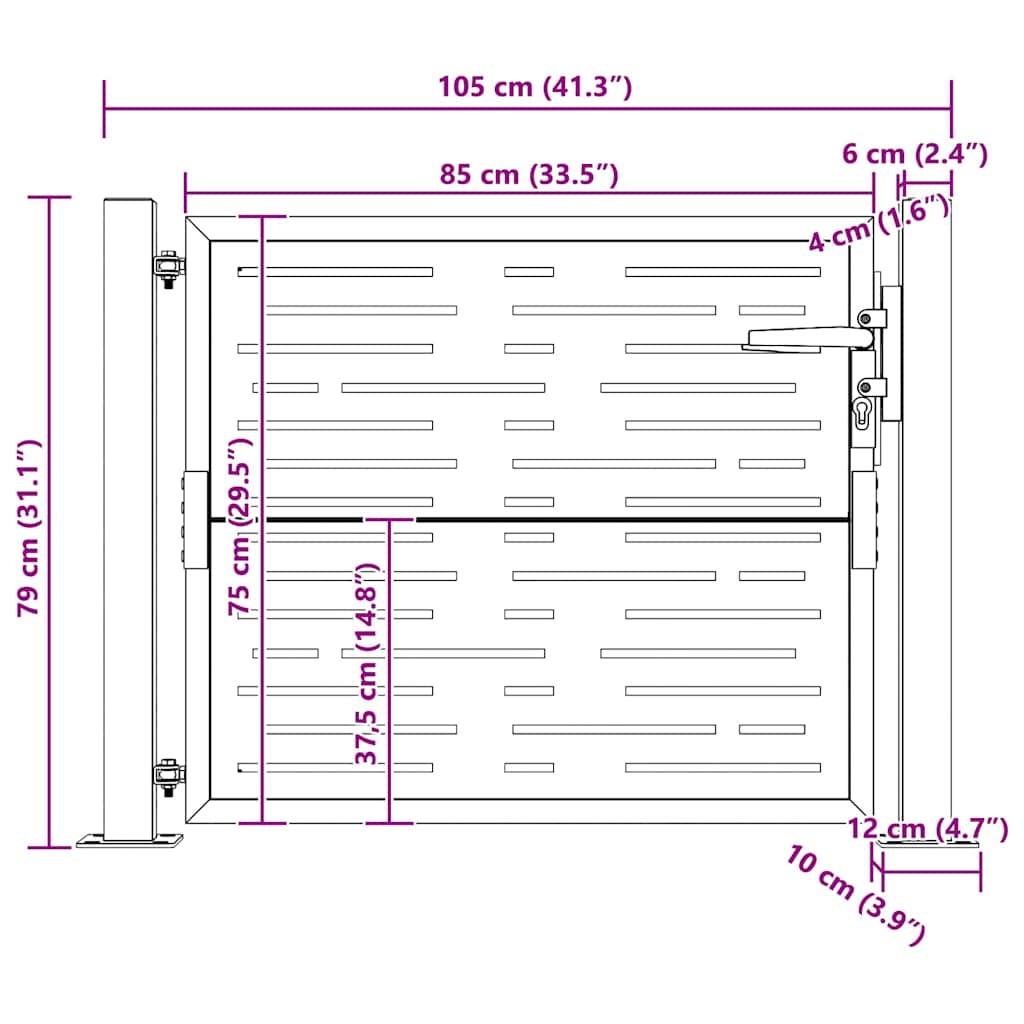 vidaXL Portão de jardim 100x75 cm em aço corten com design quadrado