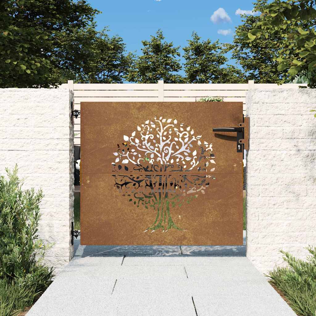 vidaXL Portão de jardim 85x75 cm aço corten design árvore