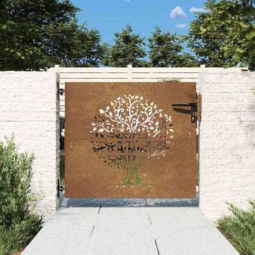vidaXL Portão de jardim 85x75 cm aço corten design árvore