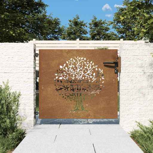 vidaXL Portão de jardim 85x75 cm aço corten design árvore