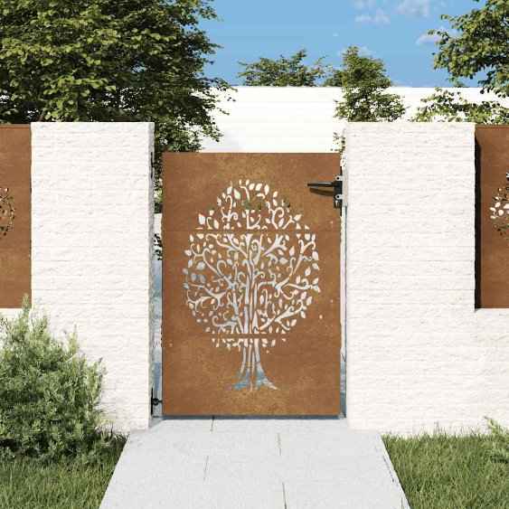 vidaXL Portão de jardim 85x75 cm aço corten design árvore