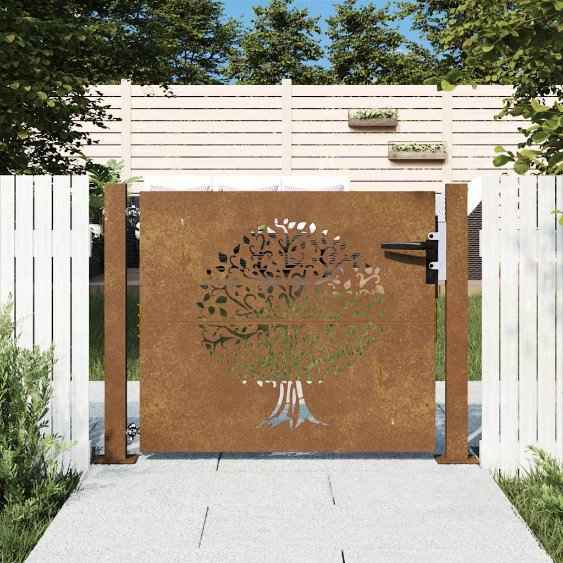vidaXL Portão de jardim 100x75 cm em aço corten com design de árvore