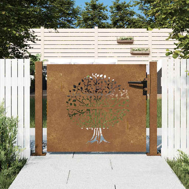 vidaXL Portão de jardim 100x75 cm em aço corten com design de árvore