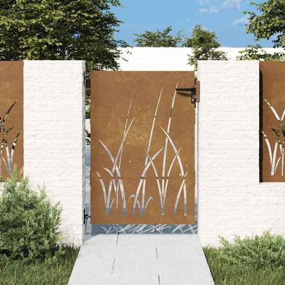 vidaXL Portão de jardim 85x75 cm aço corten design erva