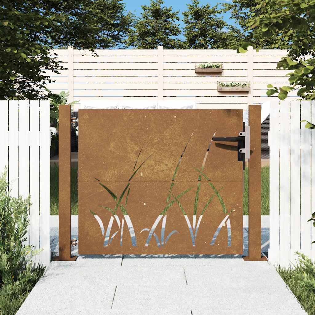 vidaXL Portão de jardim 100x75 cm em aço corten com design de grama