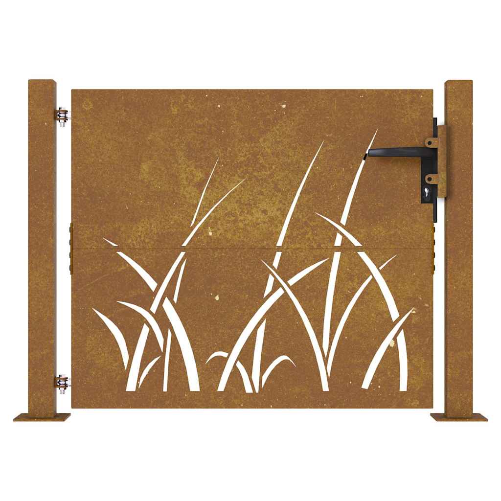 vidaXL Portão de jardim 100x75 cm em aço corten com design de grama