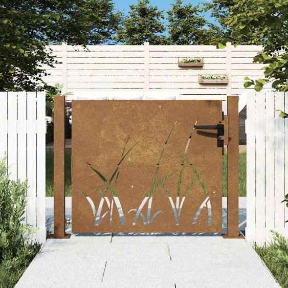 vidaXL Portão de jardim 100x75 cm em aço corten com design de grama