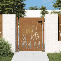 vidaXL Portão de jardim 100x75 cm em aço corten com design de grama